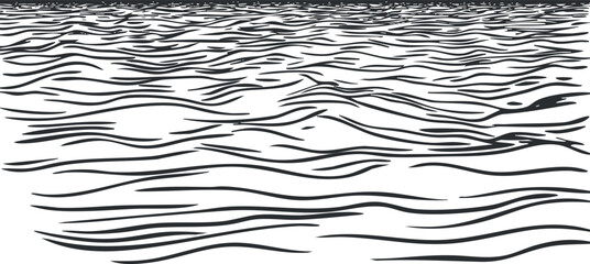 Black and white abstract illustration of ocean water surface with flowing waves and ripples pattern © vadymstock