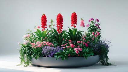 Fototapeta premium Different types of flowers in a flower bed set on a white background