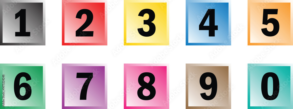 Poster numbers in coloring gradient rectangle vector illustration.
