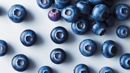 White background with ripe sweet blueberry close-up