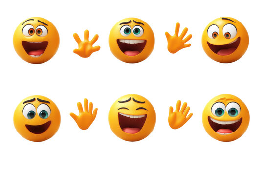 Six 3D Emojis with Happy Expressions and Waving Hands