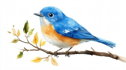 Vibrant Watercolor Blue Bird Illustration for Summer Designs