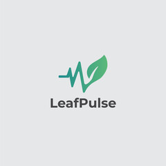 Leaf pulse logo design template