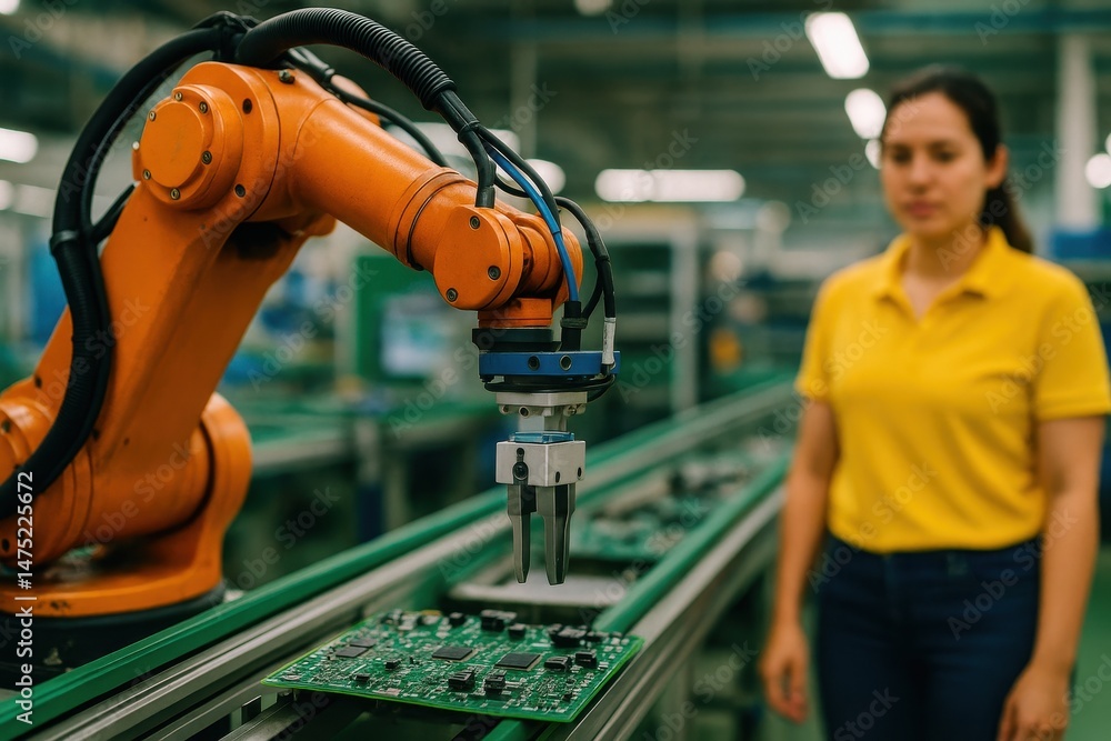 Poster a robotic arm is utilized for catching in an electronic assembly line as part of the smart technolog