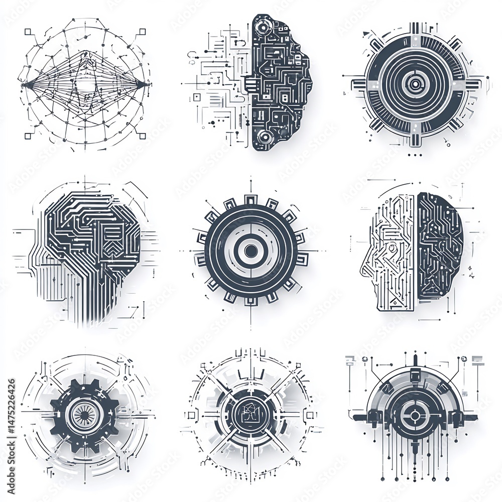 Poster abstract conceptualization of intelligence, engineering and artificial minds