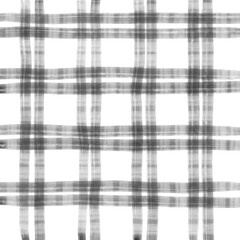 Black White Plaid Gingham Check Hand Drawn Background Pattern Overlay