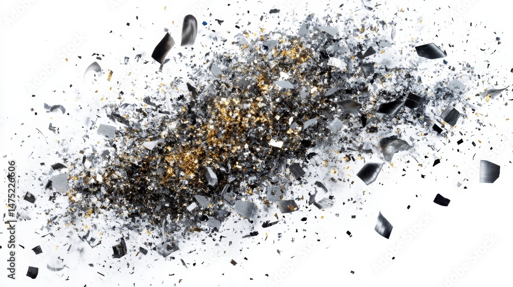 Poster dynamic explosion of metallic shards abstract art digital creation contemporary aesthetics high cont