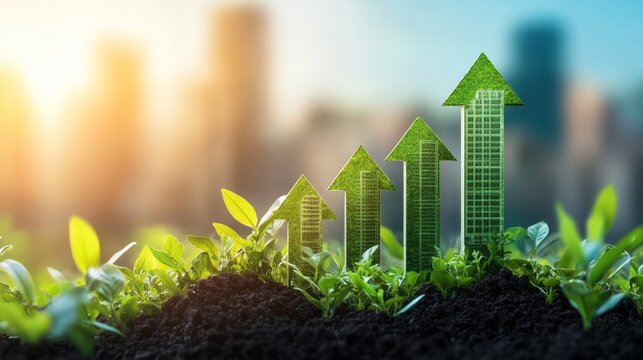 Growth strategies for sustainable urban development cityscape infographic greenery aerial view eco-consciousness