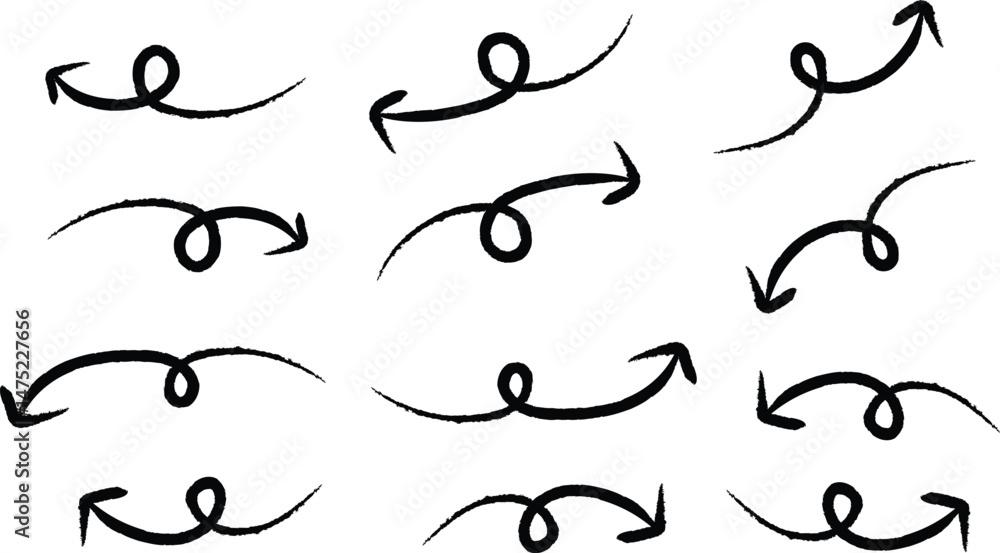 Aufkleber set of black brush arrow pointer symbol. curve arrow direction pointer symbol vector illustration.