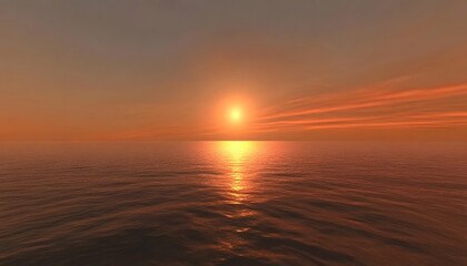 Obraz premium Sunset over tranquil ocean waters, a digital landscape.