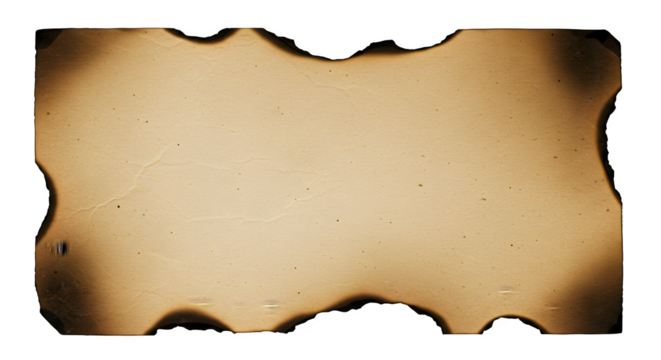 Burnt Edge Parchment Paper Isolated on White Background, Vintage Burned Paper Texture, Ancient Burnt Paper with Torn Edges
