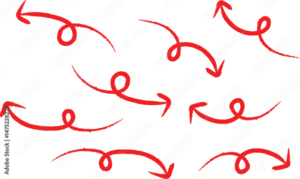 Aufkleber set of red brush arrow pointer symbol. curve arrow direction pointer symbol vector illustration.