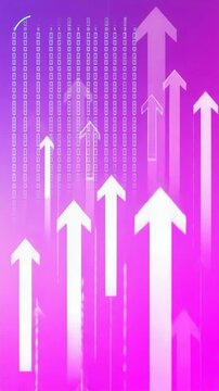 Neon Arrows Rising on Purple and Pink Gradient Background in Motion