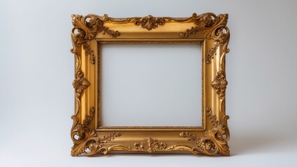 Old-fashioned gilt picture frame with ornate design against white background, isolated with clipping path