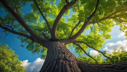 Fototapeta premium Branches and trunk of a tree in summer scenery