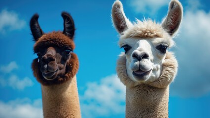 Obraz premium Exotic alpacas enjoying sunny weather outdoors