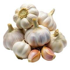 Fresh Garlic Bulbs Isolated On Transparent Background. High-Resolution Image. Garlic PNG.