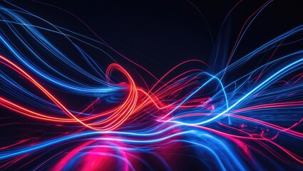 Naklejka premium Long exposure light trails in a photography composition of ripples and waves against a black canvas.