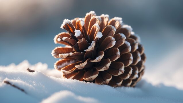 White Soft Snow on a Pine Cone