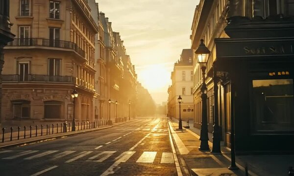 Golden Hour in Paris: A Serene Sunrise on Empty Streets