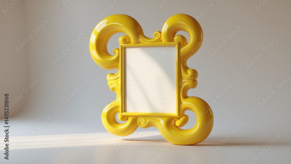 Poster yellow-colored photo or mirror frame set against a background for framing texts or images