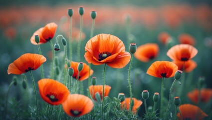 Obraz premium Wild Corn Poppy Blossom in Springtime Meadow