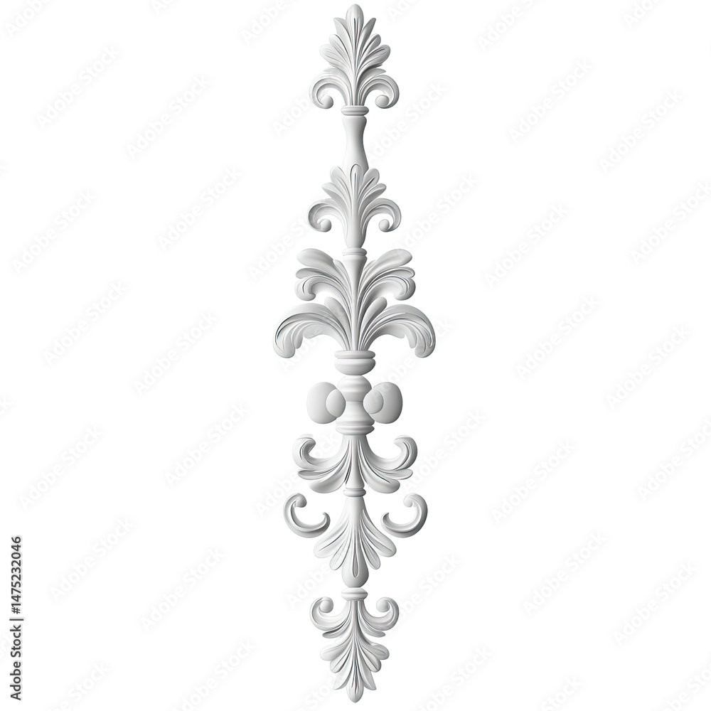 Aufkleber white ornate floral design element with intricate leaf and scroll details against a transparent back