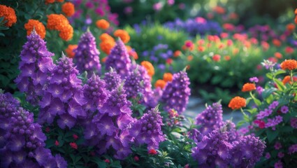 Beautiful Fuchsia Salvia flowers with sweet aroma, diverse sizes and vivid hues in a botanical background