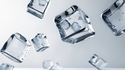 Background featuring falling ice cubes in isolation