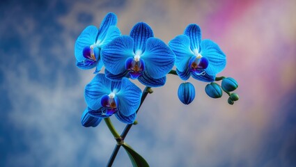 Plakat Colorful blue orchid: A stunning exotic blue phalaenopsis orchid for decorative purposes against a background