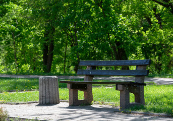Empty bench inviting visitors to relax in green park