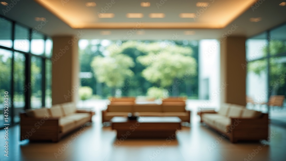 Poster sofa in a lobby with a blurred abstract background