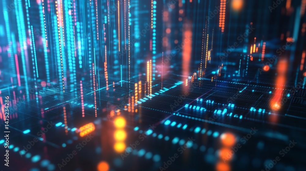Poster dynamic data visualization digital space abstract art futuristic environment close-up perspective te