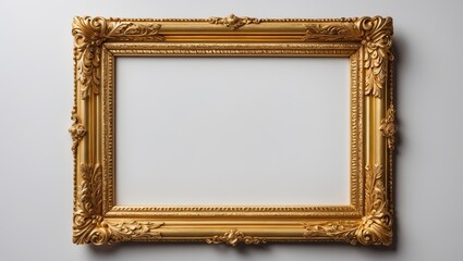 Retro vintage picture in a golden rectangular frame on a plain white backdrop, isolated