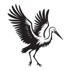Stork silhouette in motion, flying with ease – Stork illustration – Minimalist Stork vector – Bird silhouette

