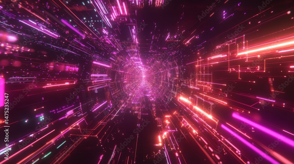 Poster dynamic light speed journey through a digital universe virtual space 3d graphics futuristic high-tec