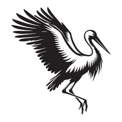 Majestic Stork silhouette flying over wetlands – Stork illustration – Minimalist Stork vector – Bird silhouette

