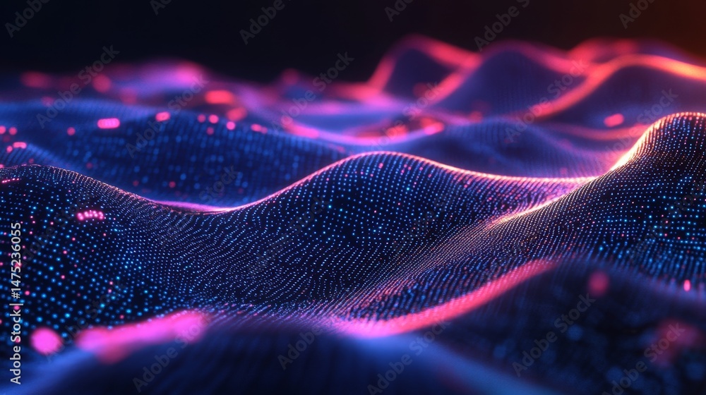 Poster dynamic digital waves virtual space abstract visualization futuristic environment close-up technolog