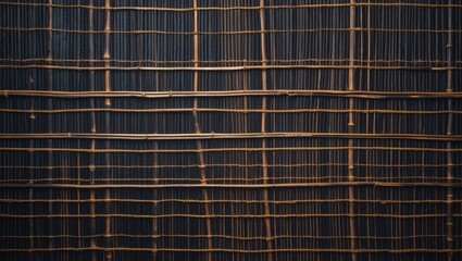 Old black bamboo weave texture backdrop with vintage woven mat pattern
