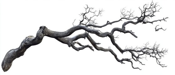 Isolated Dead Tree Branch Against White Backdrop Low Angle Shot Nature Photography Outdoors