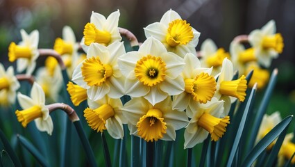 Obraz premium Yellow Double Daffodils Flourish in a Garden Setting