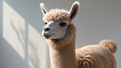 Obraz premium Studio shot of furry alpaca facing camera