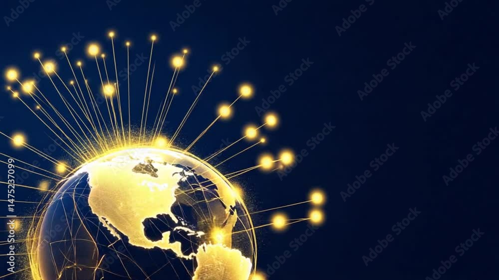 Poster global network: a radiant representation of our interconnected world, showcasing the flow of informa