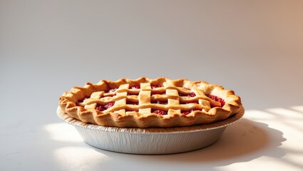 Homemade pie set on a plain white background