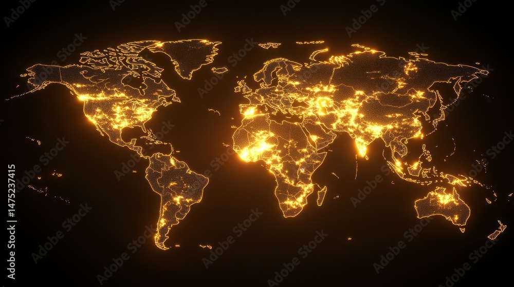 Aufkleber global connectivity visualization digital world map infographic technology aerial view data represen