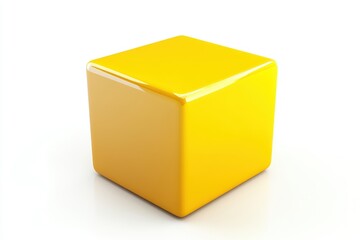 Fototapeta premium Close up view of a yellow cube on a white surface in studio light