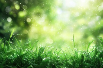 Vibrant green grasses sway gently with soft light illuminating their delicate features in an enchanting natural setting during a serene afternoon