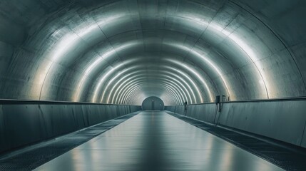 Fototapeta premium Empty, modern tunnel interior illuminated by light.