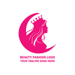 Beauty Queen Logo with Crescent Moon and Woman Face