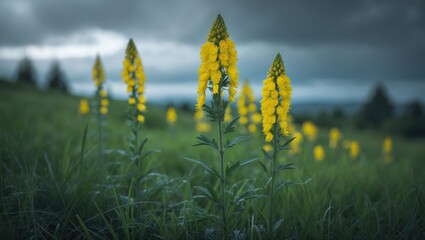 Linaria dalmatica flowers along a hiking trail